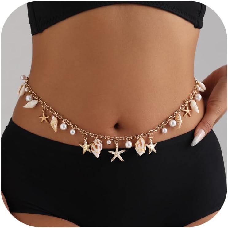 Todenb Sea Shell Starfish Waist Chians for Women Boho Conch Pearl Body Chains Waterproof Summer Beach Seashell Chains Waist Body Jewelry - Image 1